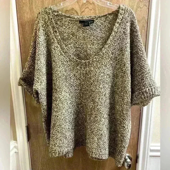 Calvin Klein Heather Brown Oversized Crop Knit Sweater Shirt Short Sleeve Size L - Picture 1 of 8